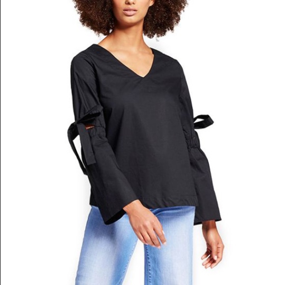 Who What Wear Vee Bell Sleeve Tie Shirt